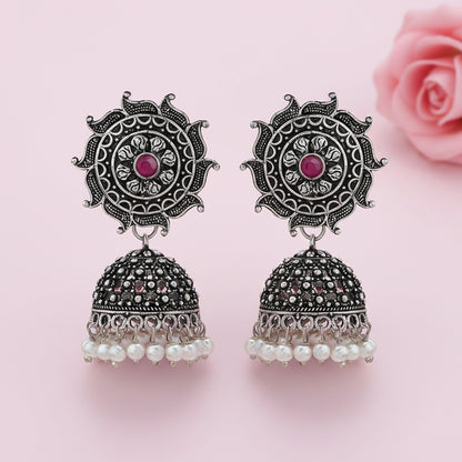 Sooraj radiance pearl jhumki earring (Red)