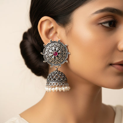Sooraj radiance pearl jhumki earring (Red)