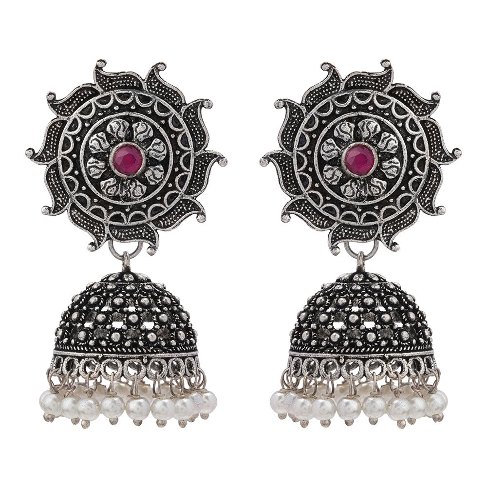 Sooraj radiance pearl jhumki earring (Red)