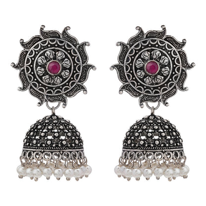 Sooraj radiance pearl jhumki earring (Red)