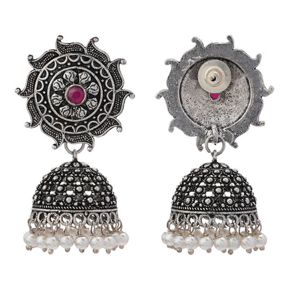 Sooraj radiance pearl jhumki earring (Red)
