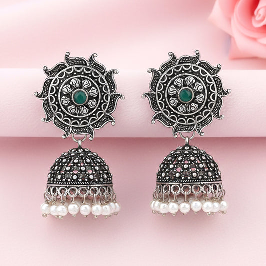 Sooraj radiance pearl jhumki earring (Green)