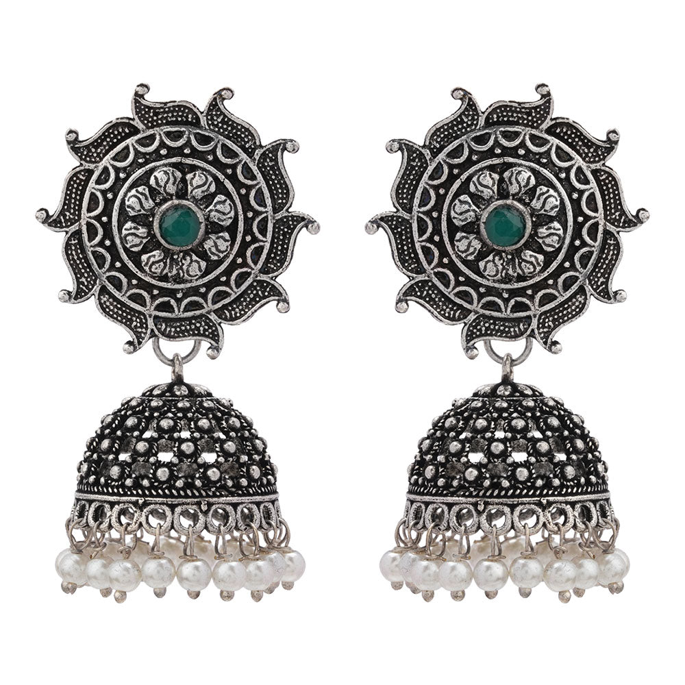 Sooraj radiance pearl jhumki earring (Green)