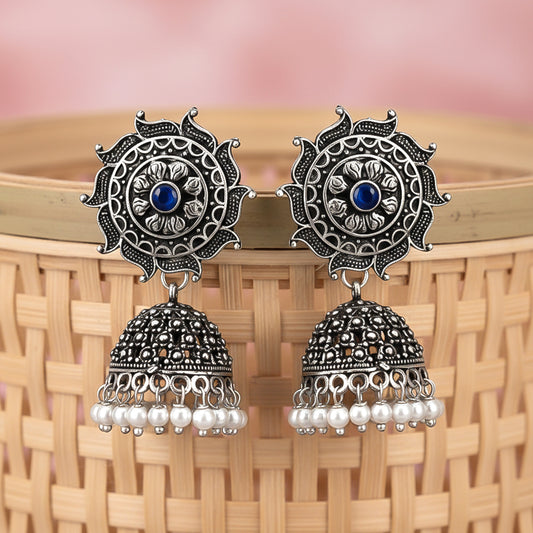 Sooraj radiance pearl jhumki earring (Blue)