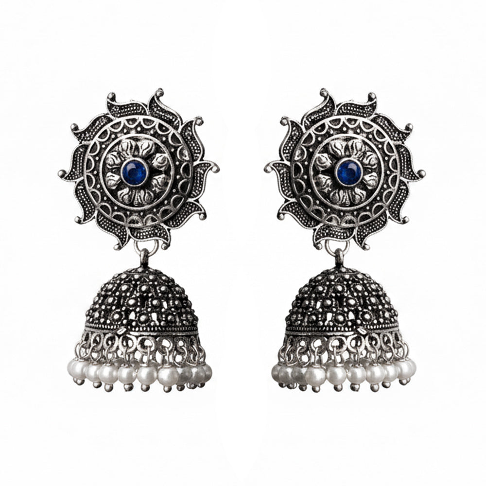 Sooraj radiance pearl jhumki earring (Blue)