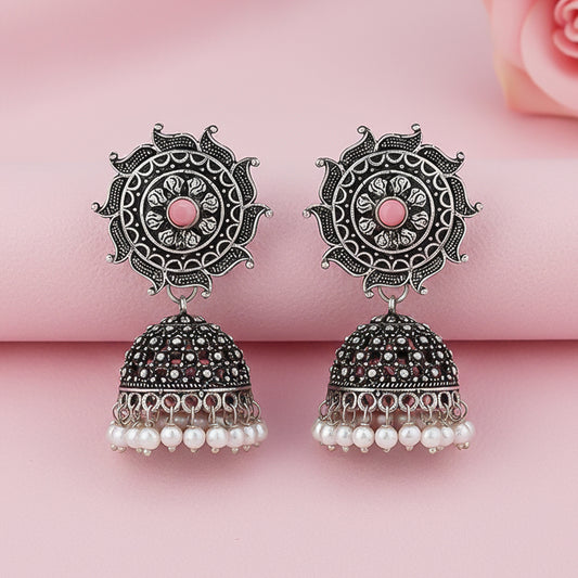 Sooraj radiance pearl jhumki earring (Baby Pink)