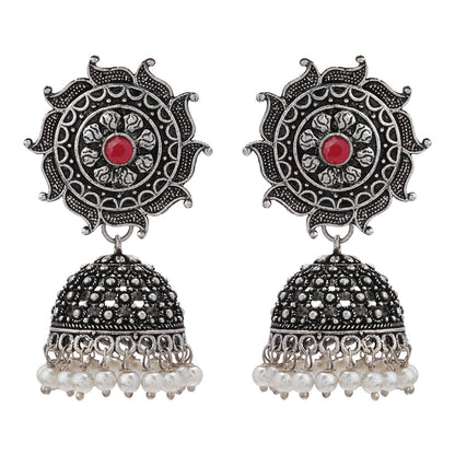 Sooraj radiance pearl jhumki earring (Dark Red)