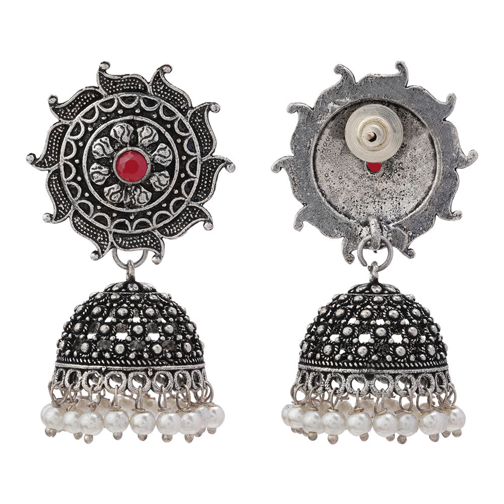 Sooraj radiance pearl jhumki earring (Dark Red)