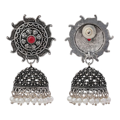Sooraj radiance pearl jhumki earring (Dark Red)