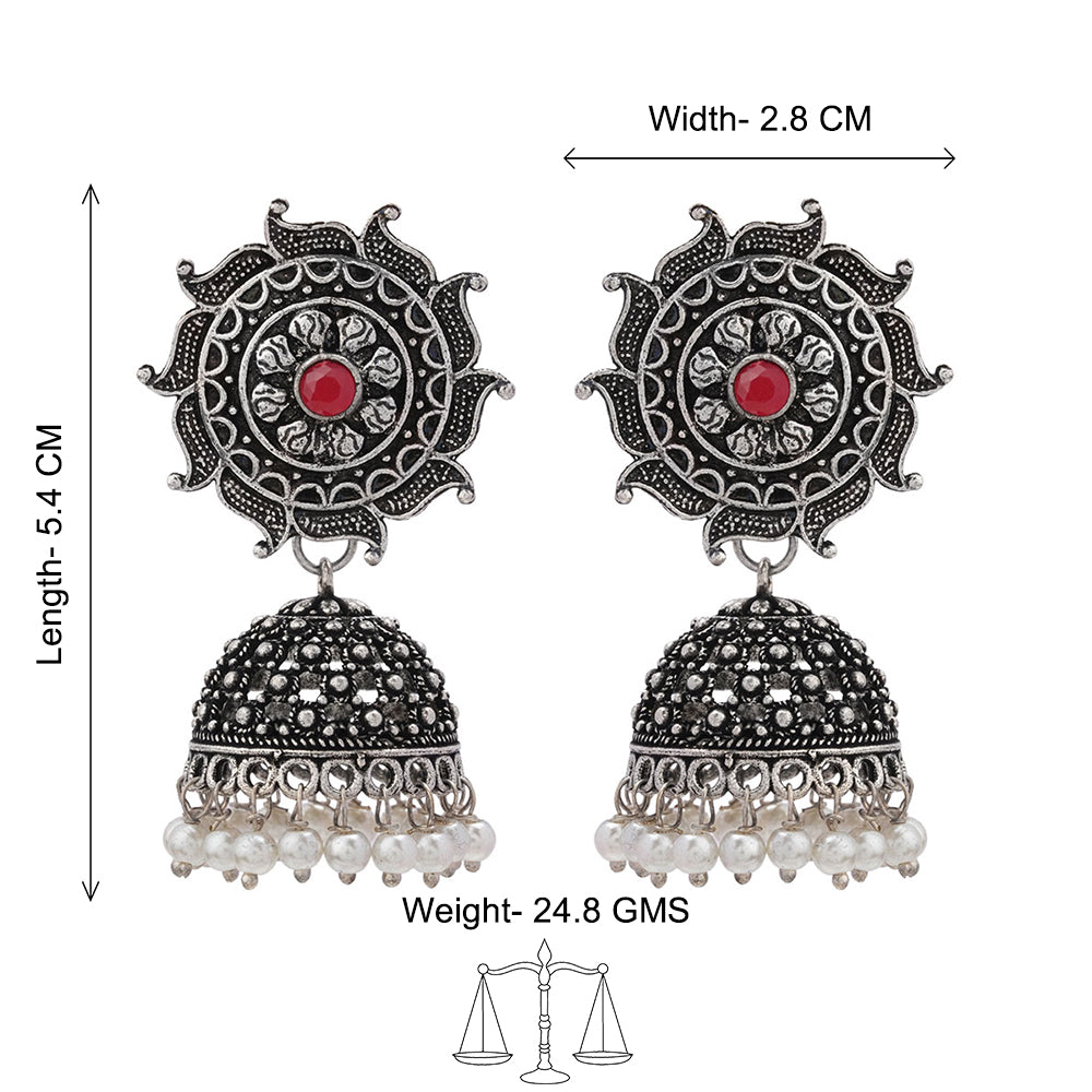 Sooraj radiance pearl jhumki earring (Dark Red)
