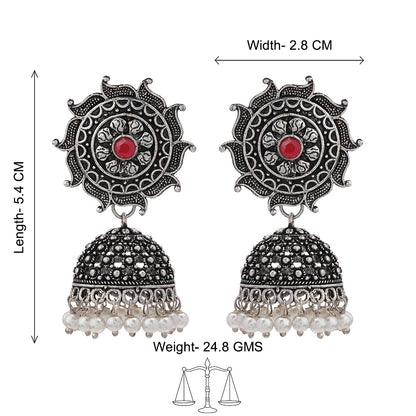Sooraj radiance pearl jhumki earring (Dark Red)