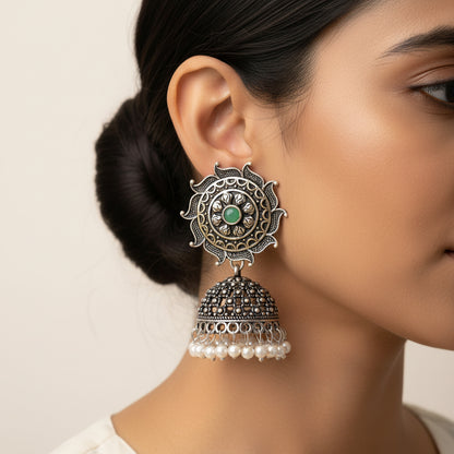 Sooraj radiance pearl jhumki earring (Pista)