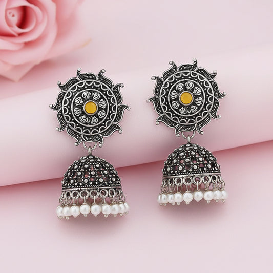 Sooraj radiance pearl jhumki earring (Yellow)