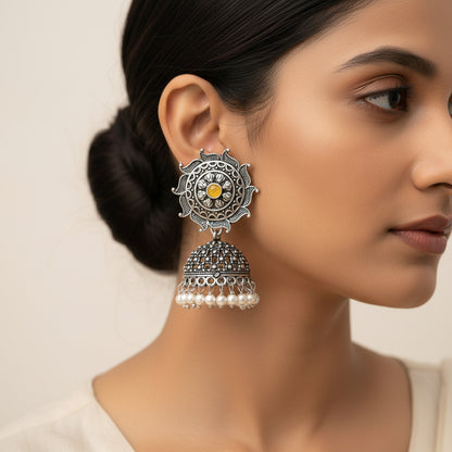 Sooraj radiance pearl jhumki earring (Yellow)