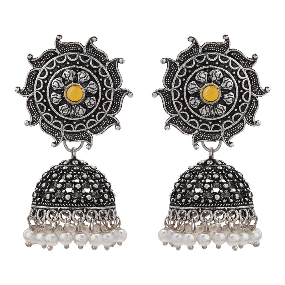 Sooraj radiance pearl jhumki earring (Yellow)