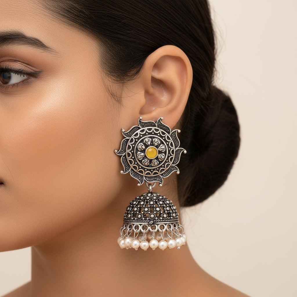 Sooraj radiance pearl jhumki earring (Light Orange)