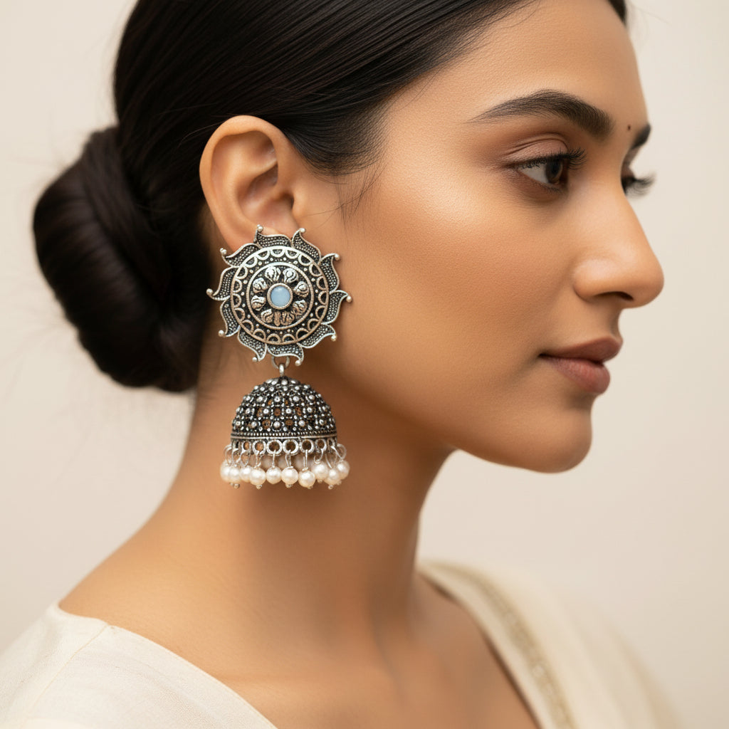 Sooraj radiance pearl jhumki earring (Mint)