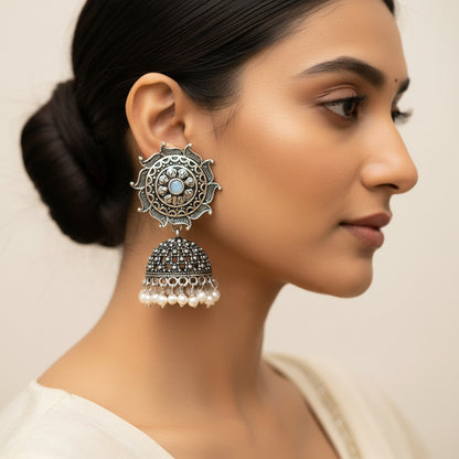 Sooraj radiance pearl jhumki earring (Mint)