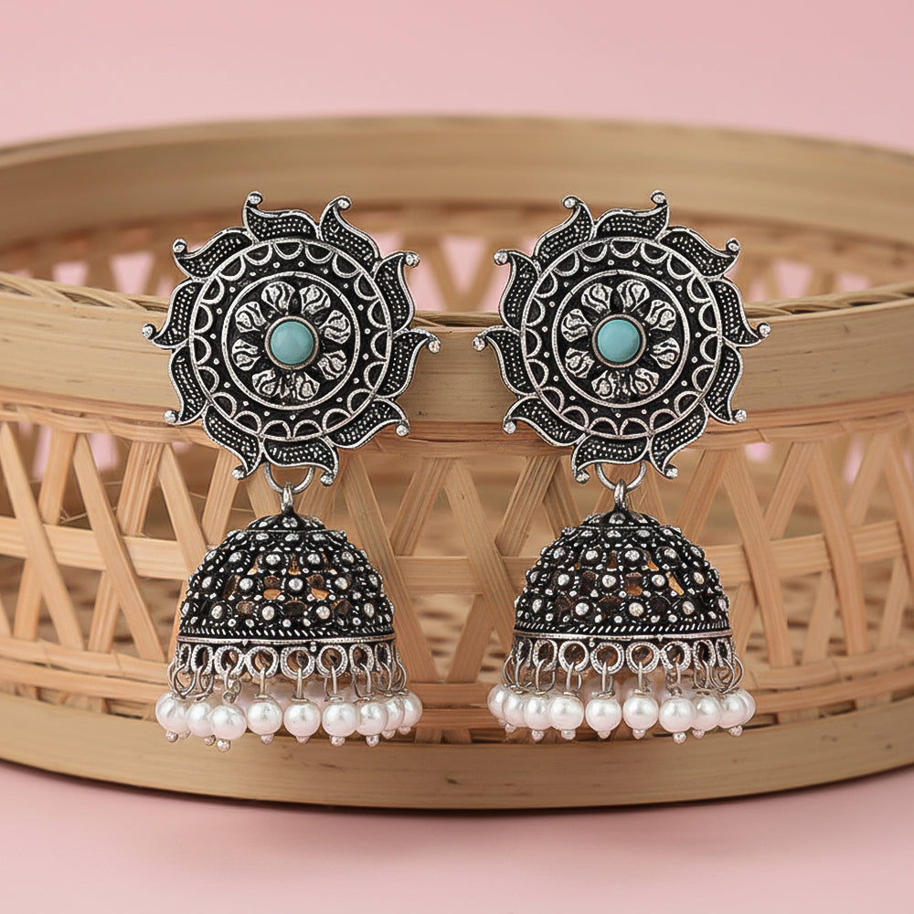 Sooraj radiance pearl jhumki earring (Mint)