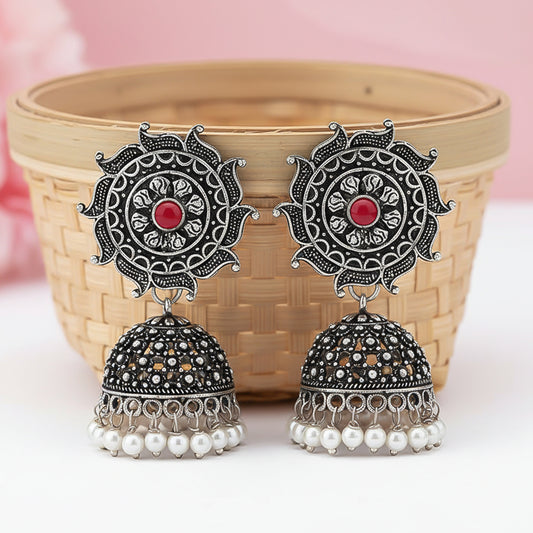 Sooraj radiance pearl jhumki earring (Dark Red)