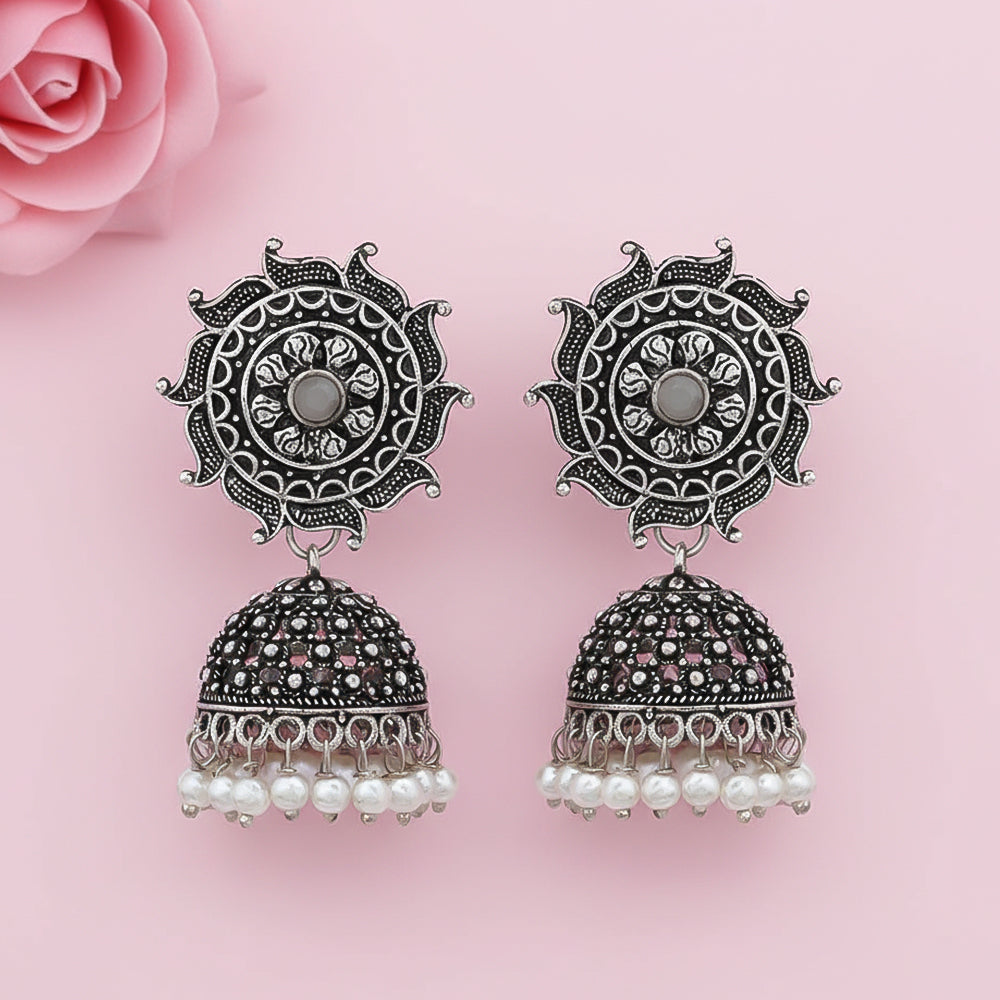 Sooraj radiance pearl jhumki earring (Grey)