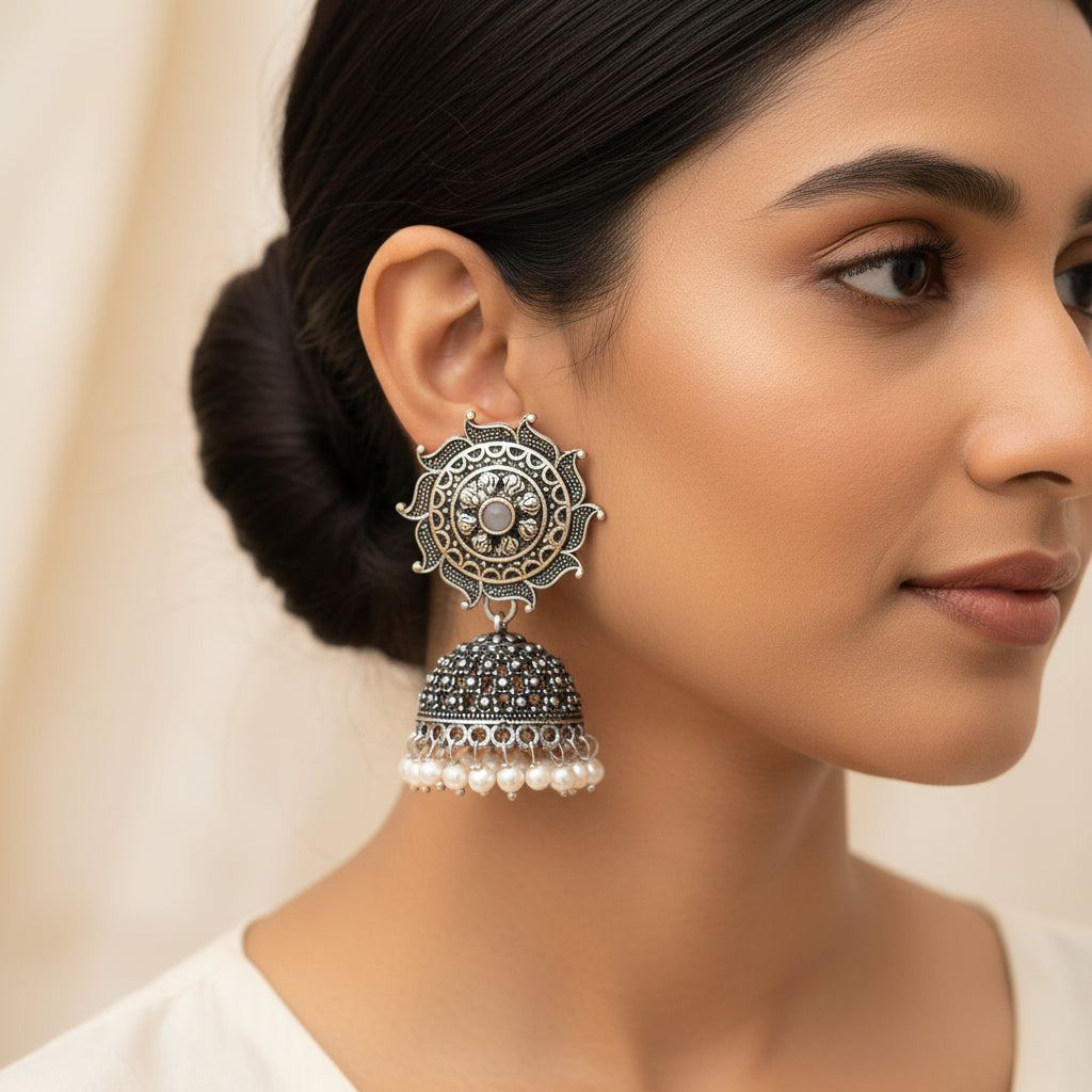 Sooraj radiance pearl jhumki earring (Grey)