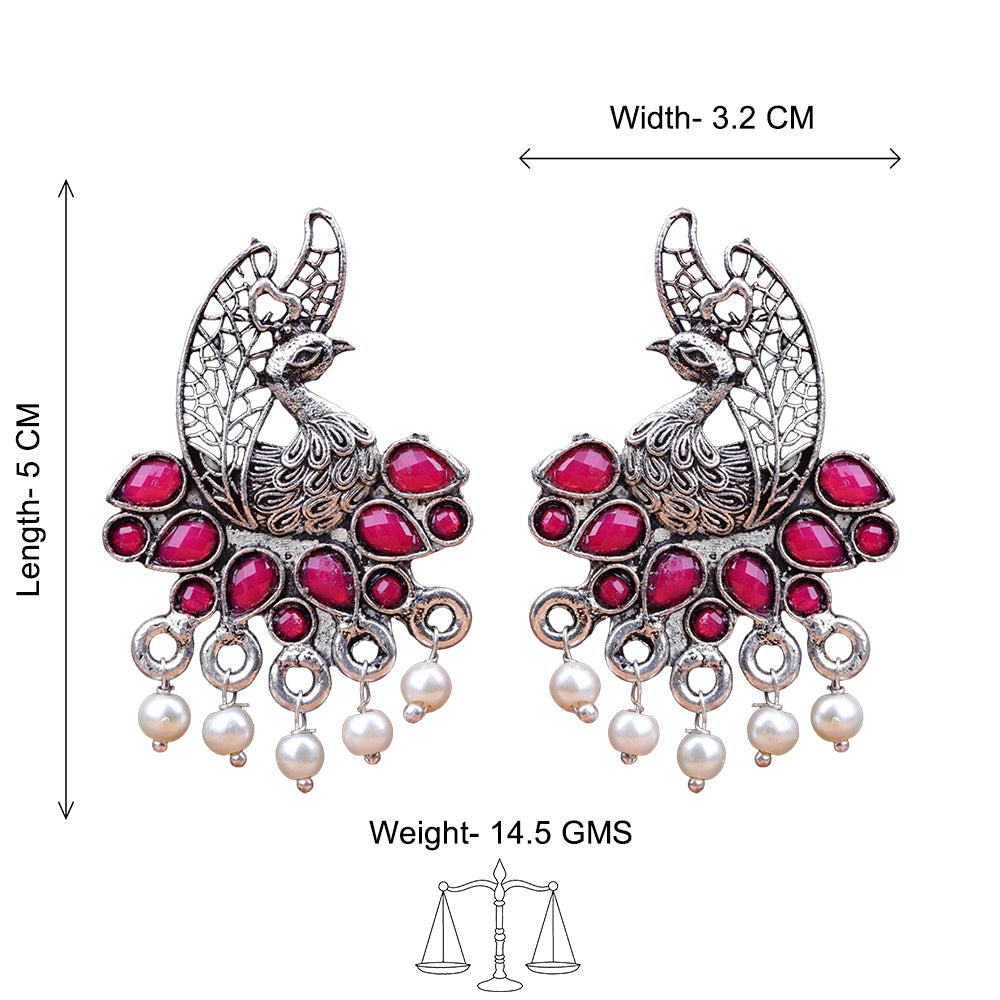 Peacock pearls studds earrings (Red)