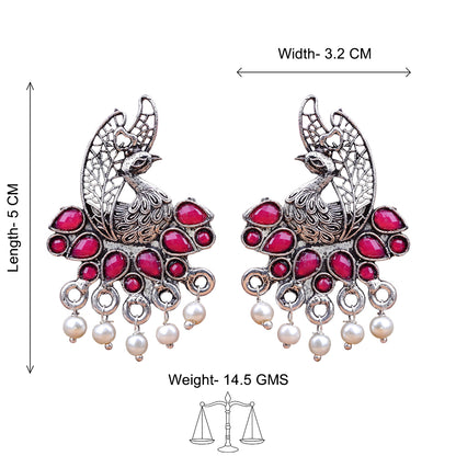 Peacock pearls studds earrings (Red)