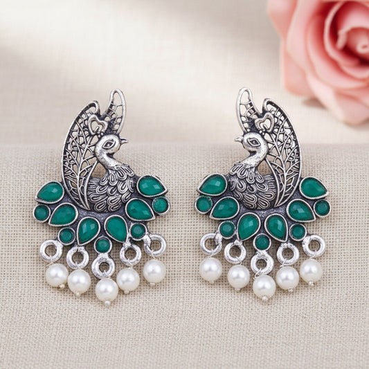 Peacock pearls studds earrings (Green)