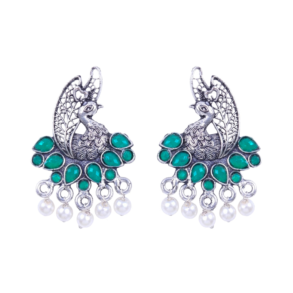 Peacock pearls studds earrings (Green)