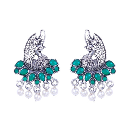 Peacock pearls studds earrings (Green)