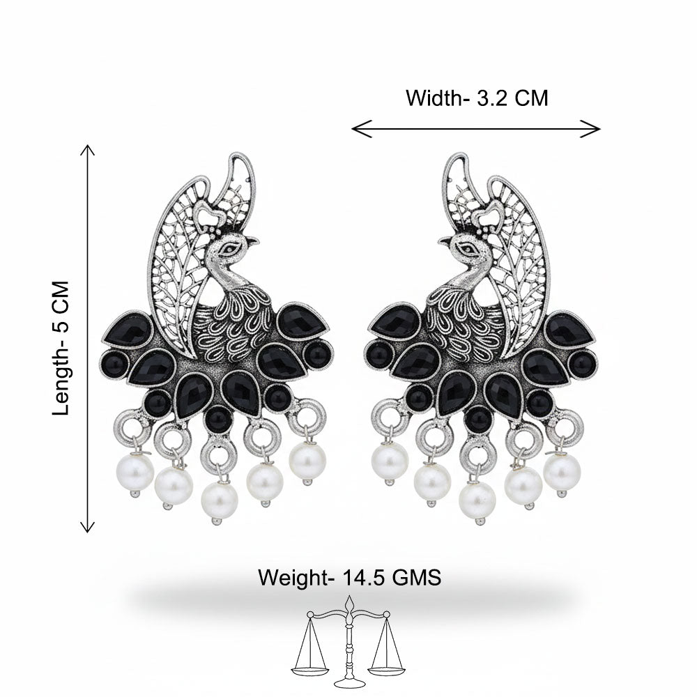 Peacock pearls studds earrings (Black)