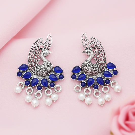 Peacock pearls studds earrings (Blue)