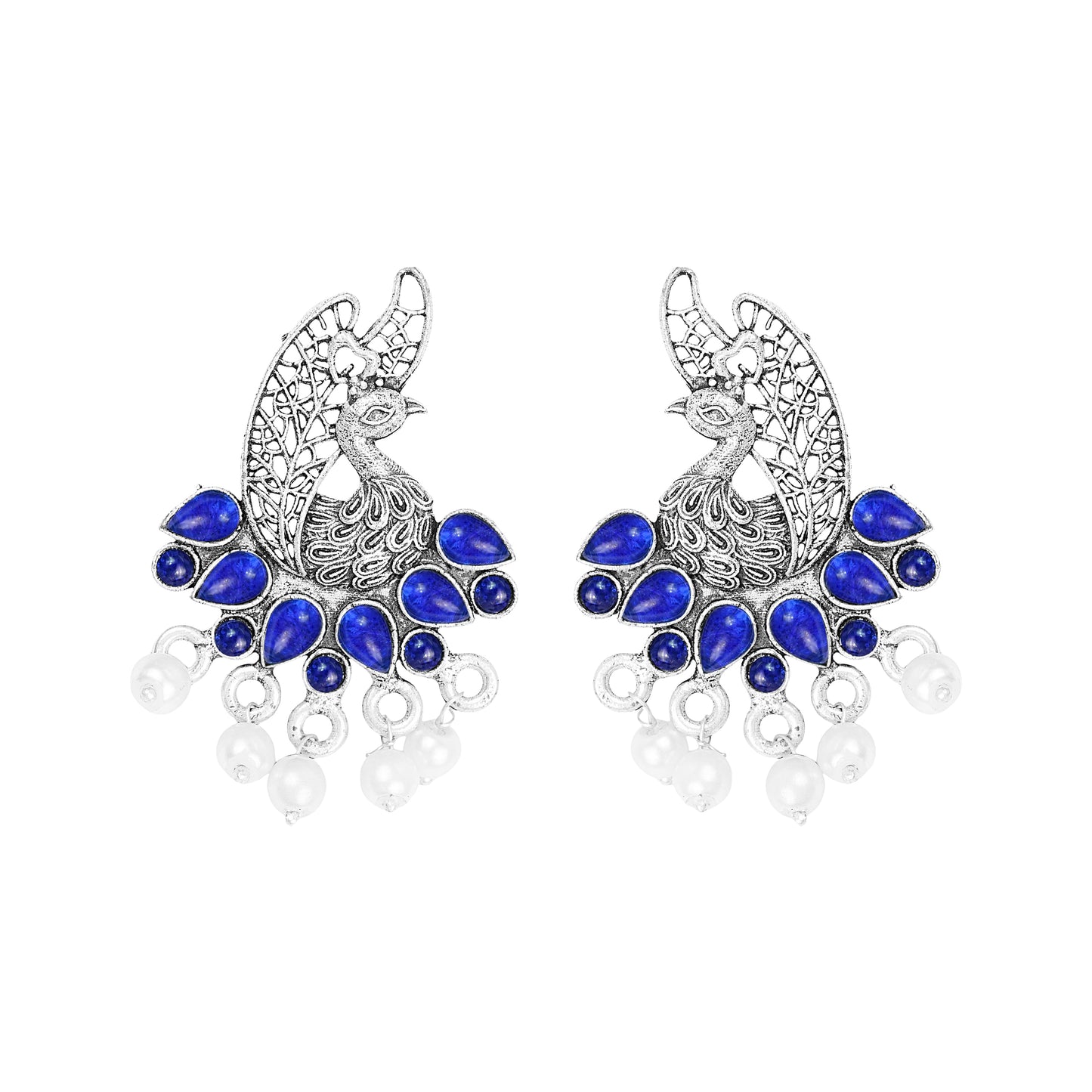 Peacock pearls studds earrings (Blue)