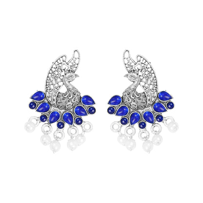 Peacock pearls studds earrings (Blue)
