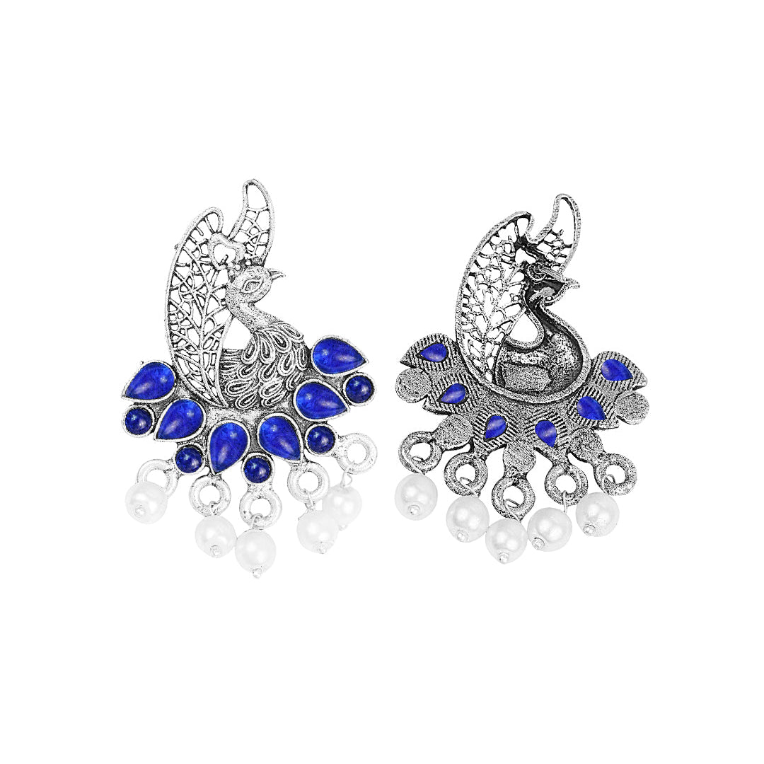 Peacock pearls studds earrings (Blue)