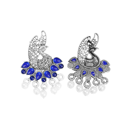 Peacock pearls studds earrings (Blue)