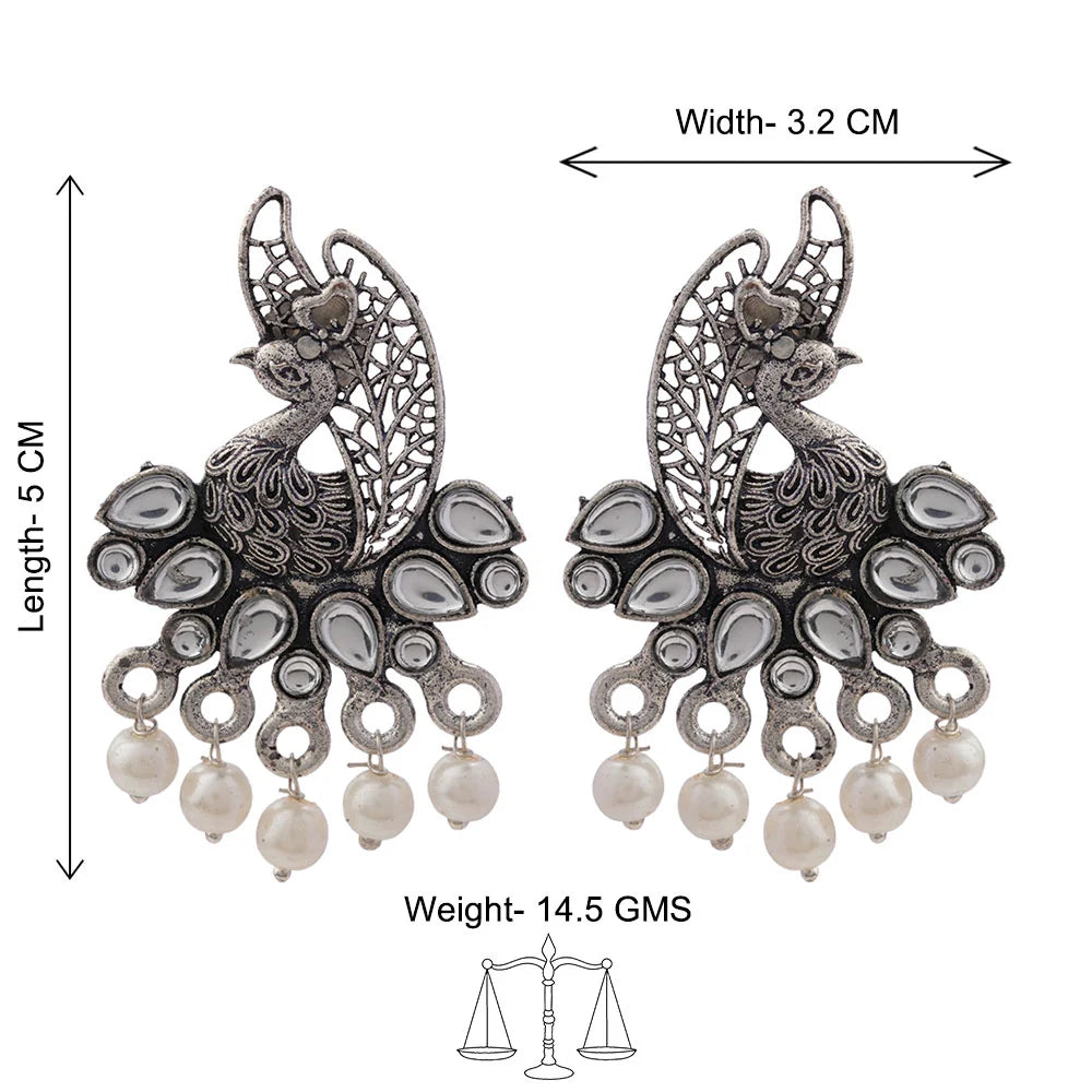 Peacock glow stone studded dangler & Peacock pearls studds Combo set