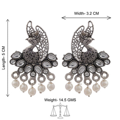 Peacock glow stone studded dangler & Peacock pearls studds Combo set
