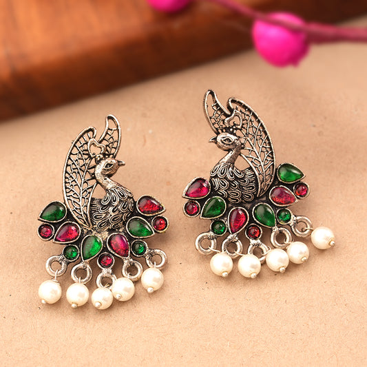 Peacock pearls studds earrings (Multicolored)