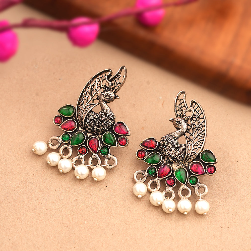 Peacock pearls studds earrings (Multicolored)