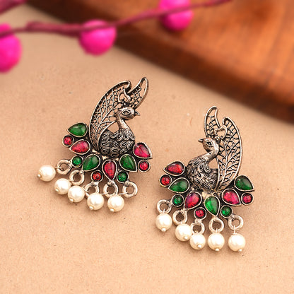 Peacock pearls studds earrings (Multicolored)
