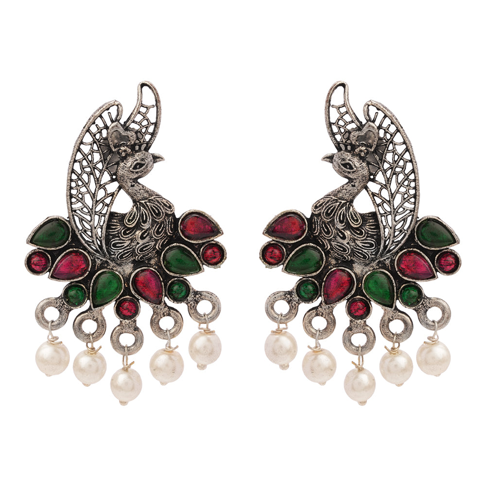 Peacock pearls studds earrings (Multicolored)