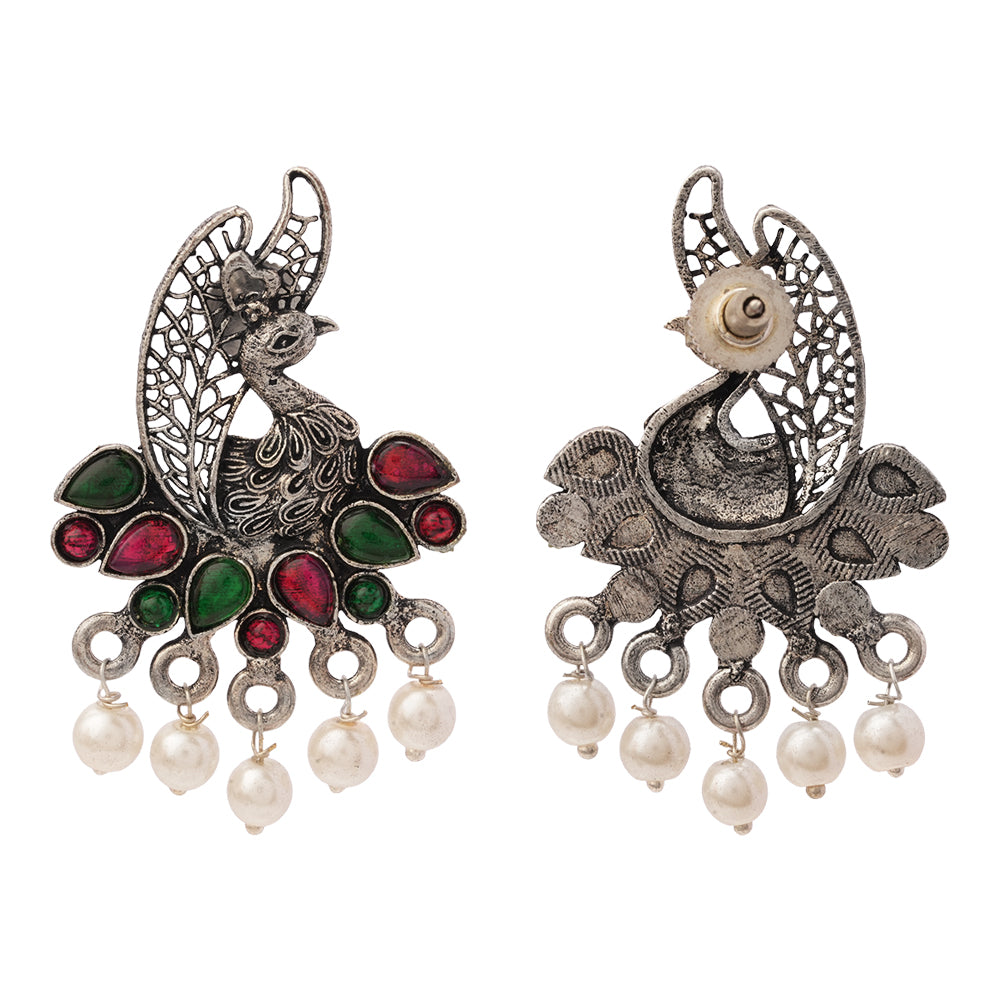 Peacock pearls studds earrings (Multicolored)