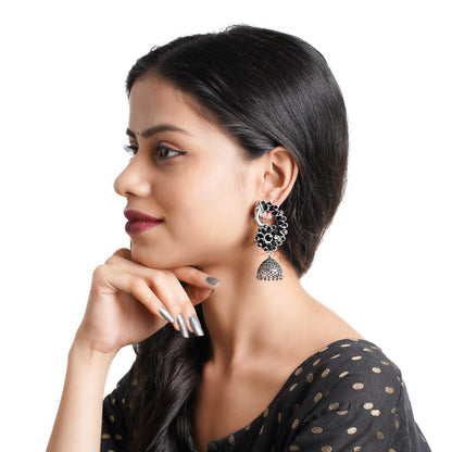 Tusks and twinkle stone studded jhumka earrings (Black)