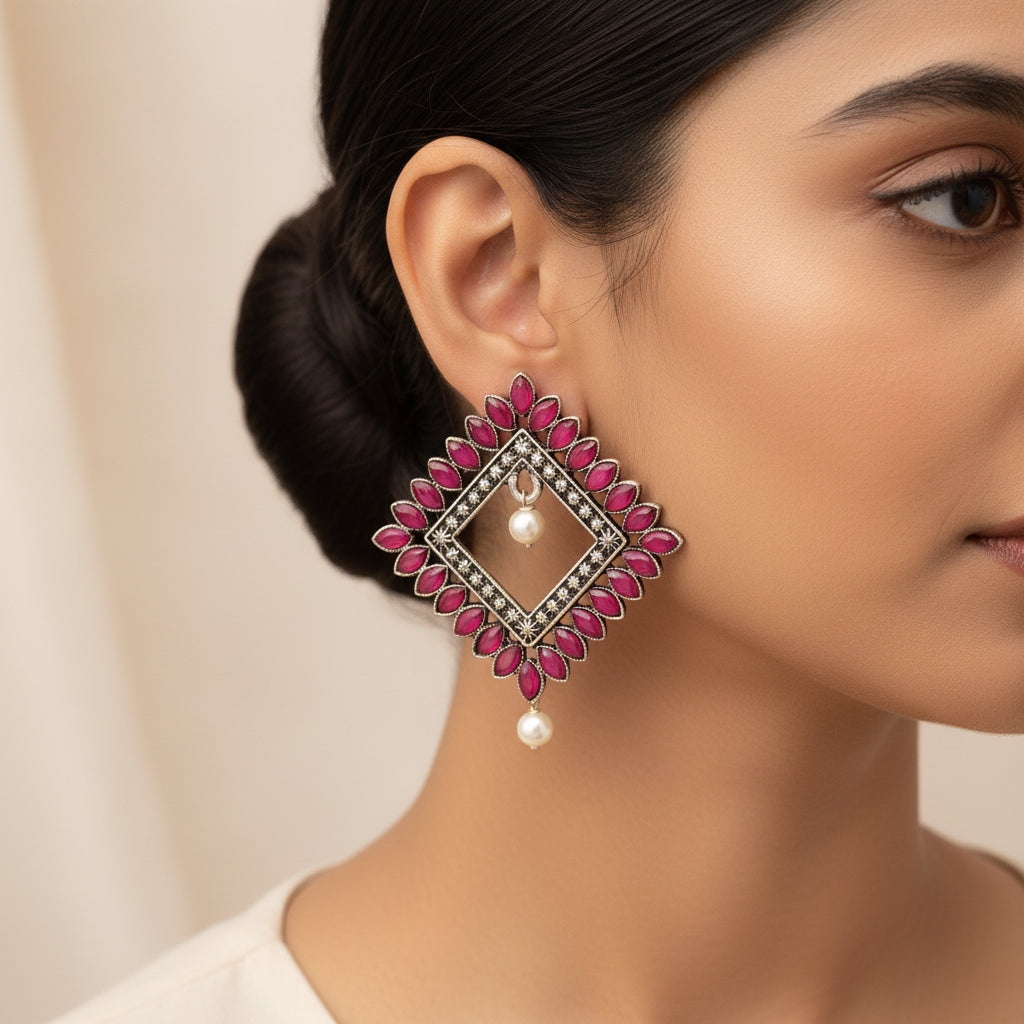 Sass Stone stud earrings (Red)