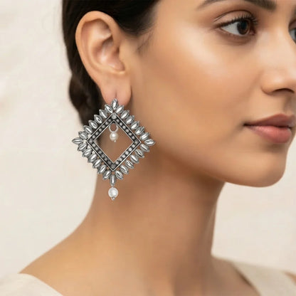 Kalash Kamal earring (Light Orange) Sass Stone stud earrings (White) Combo set