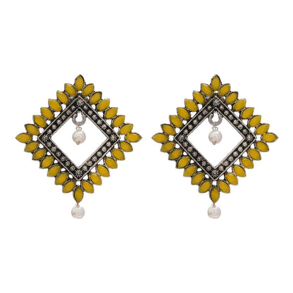 Carved Charm Dangler earrings (White) Sass Stone stud earrings (Yellow) Combo set