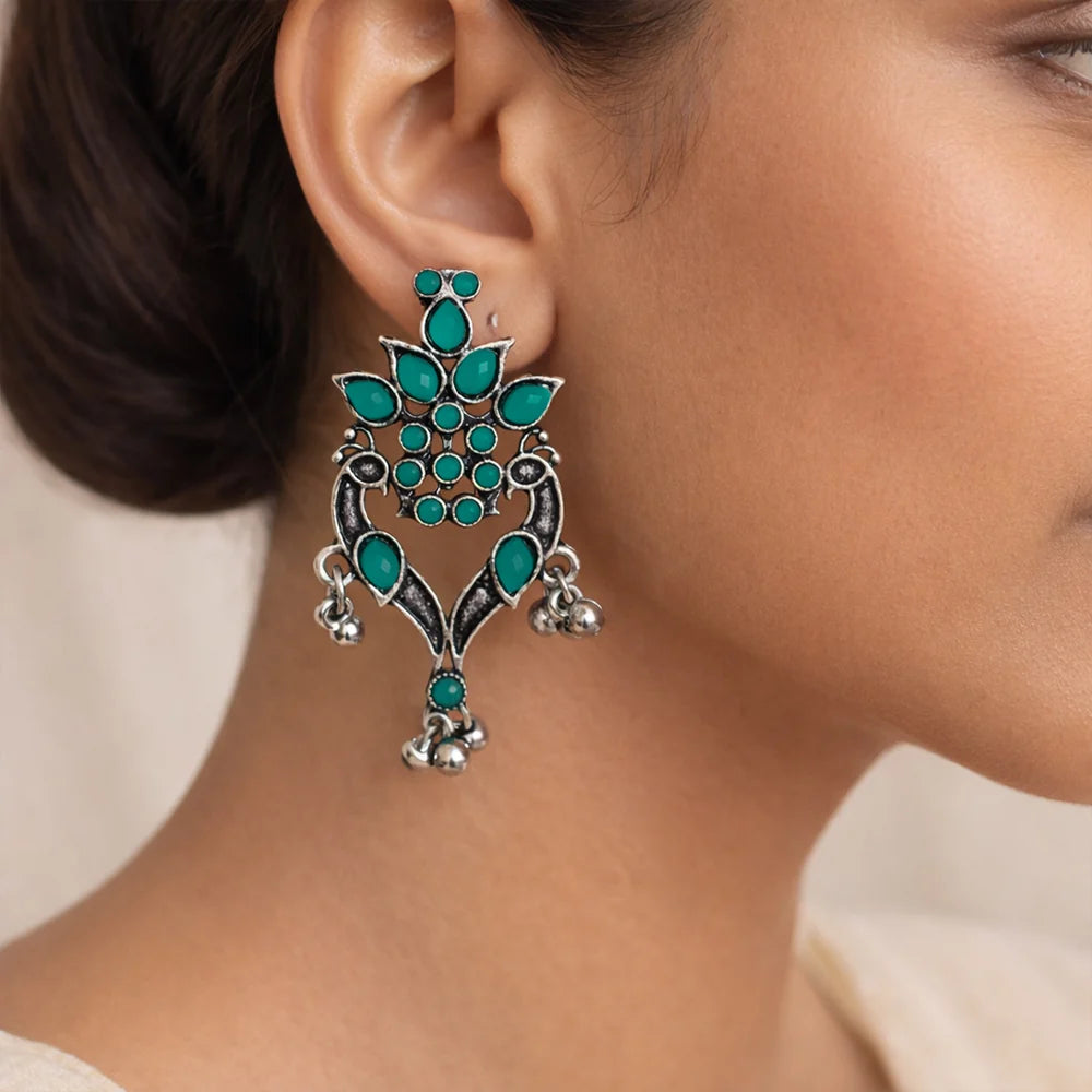 Kalash Kamal earring (Light Orange) Tint and Twinkle earrings (Green) Combo set