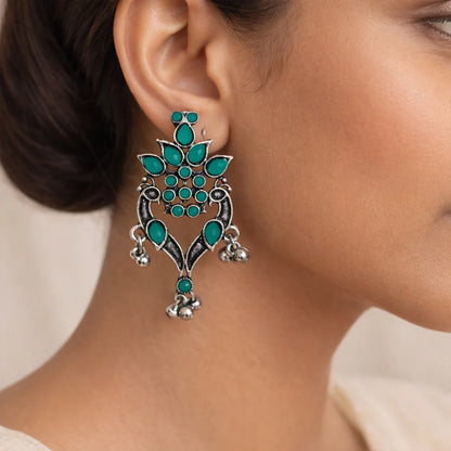 Kalash Kamal earring (Light Orange) Tint and Twinkle earrings (Green) Combo set